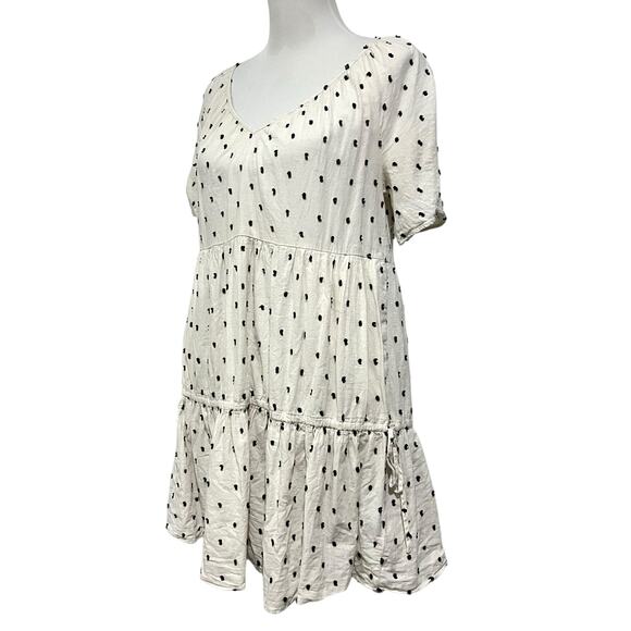 Madewell Lorelei Linen Blend Mini Dress Tiered Cream Cotton Clip Dot size M - Picture 4 of 14
